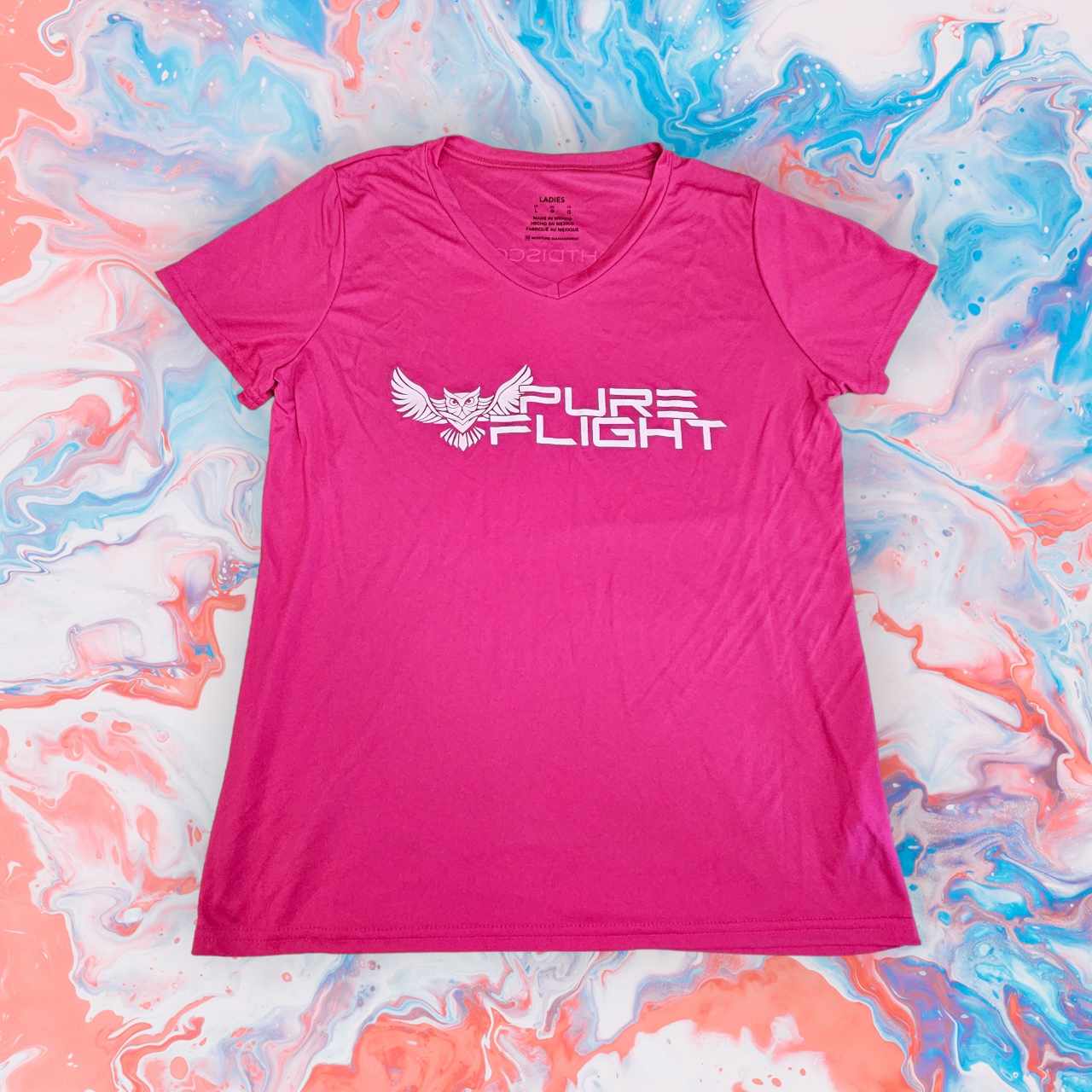 Ladies Pure Flight Dry-Fit Shirt - V-Neck Power Pink / Large